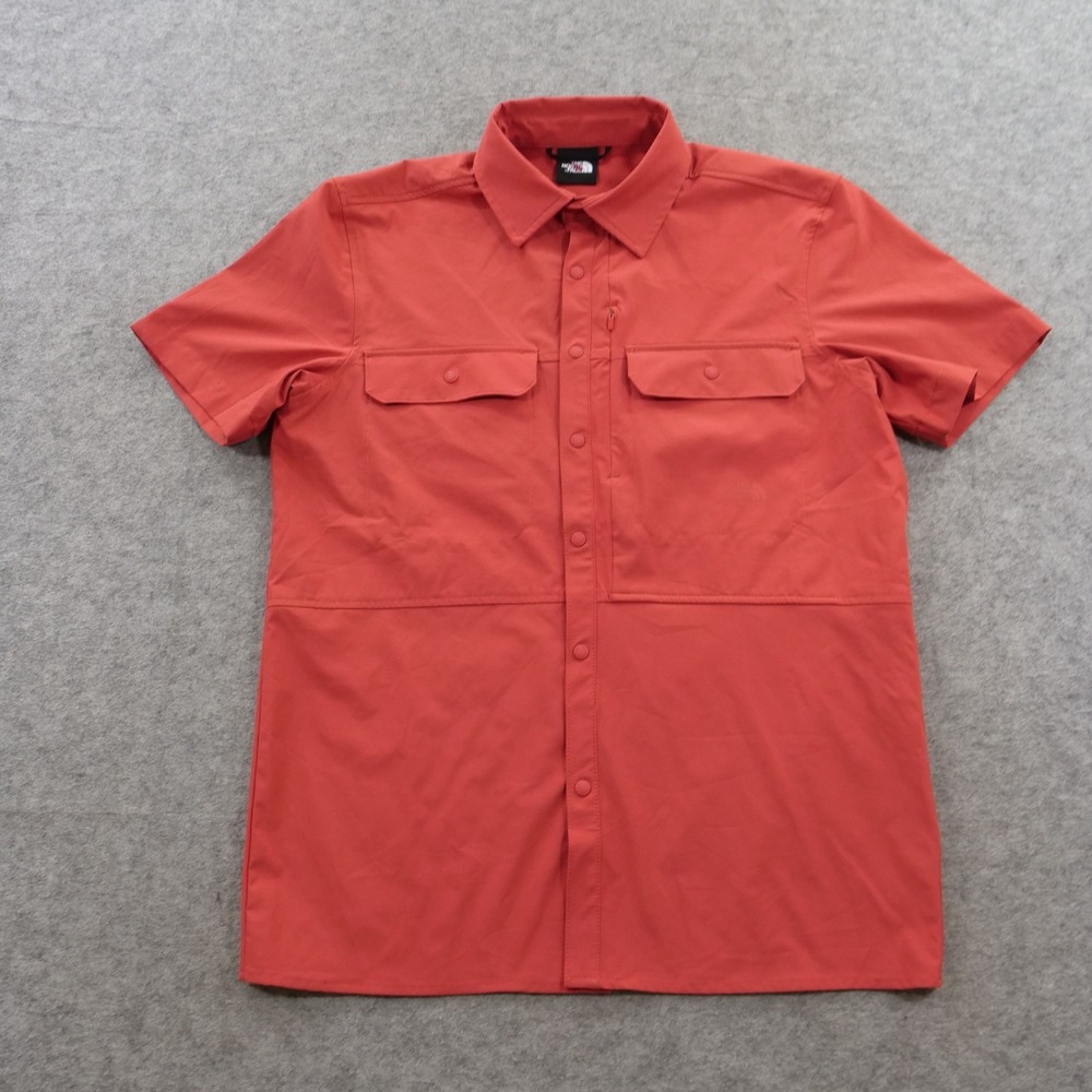 The North Face Shirt Mens Medium Red Sniktau Short Sleeve Sun UPF Snap